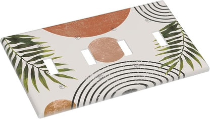 Beautiful Boho Mid Century Large Archs Sun Leaves Plants Light Switch Covers Quad Toggle Electrical Faceplate 4 Gang Wall Plate Decorative Switch Plates Cover for Bedroom Living Room Decor
