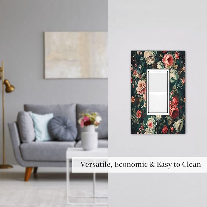 Decorative Outlet Covers Baroque Vintage Peony Flower Floral 1 Gang Single Rocker Light Switch Cover Plate Wall Plates GFCI Faceplate for Bedroom Farmhouse Decor