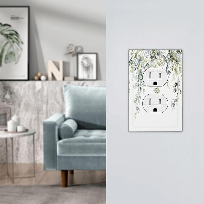 Outlet Covers Boho Farmhouse Flower Leaf Sage Green 1 Gang Duplex Wall Plate Decorative Switch Plates Electrical Receptacle Faceplate Light Switch Cover for Bedroom Cabin Decor
