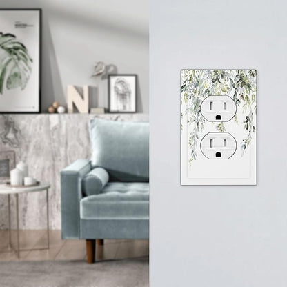 Outlet Covers Boho Farmhouse Flower Leaf Sage Green 1 Gang Duplex Wall Plate Decorative Switch Plates Electrical Receptacle Faceplate Light Switch Cover for Bedroom Cabin Decor