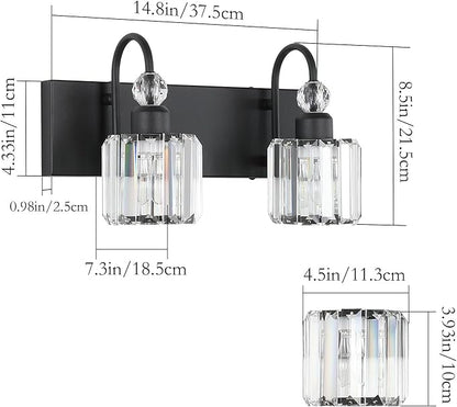 Ralbay Modern Vanity Lights - 2-Light Black Crystal Bathroom Wall Fixtures