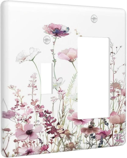 Floral Pink Watercolor Wildflowers Plant Flower Outlet Covers 1 Toggle 1 Rocker Combination Decorative Wall Plate Electrical Switch Plates Light Switch Cover Plate for Bedroom Living Room Decor