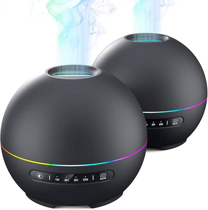 2 Pack Essential Oil Diffuser for Home - 200ml Ultrasonic Aromatherapy Diffuser with 4 Timers & 7 Colors Night Lights, 20dB Quiet Working for 10 Hours (Black+Black)