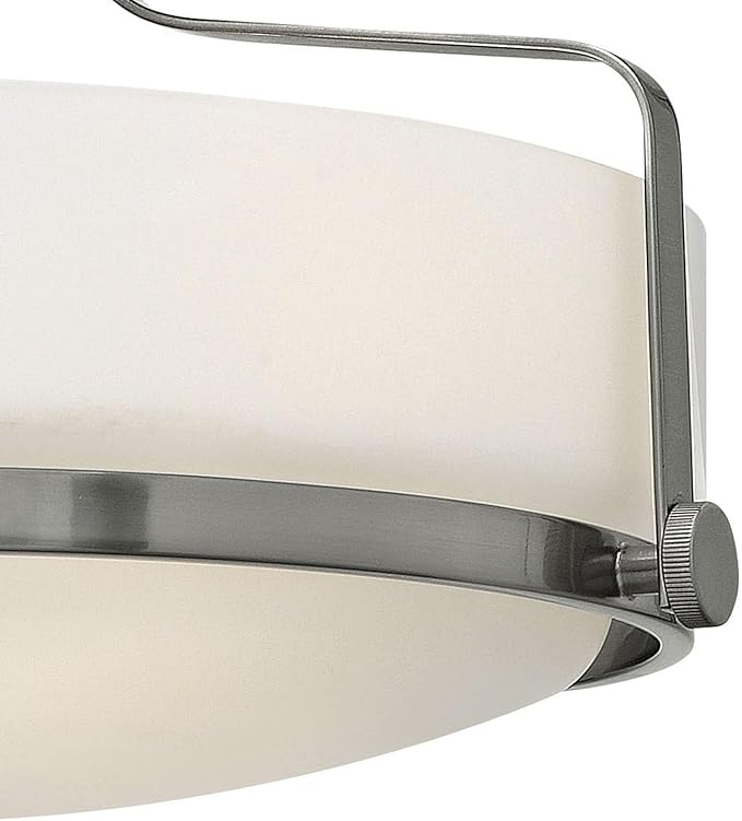 Hinkley Harper 3641BN Medium Semi-Flush Mount Ceiling Light - Sleek, Retro Style - Brushed Nickel + Etched Opal Glass