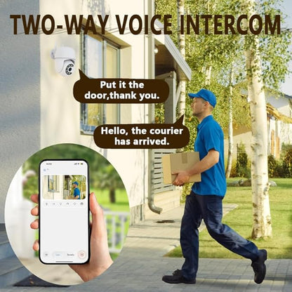 Outdoor Security Camera 355° Pan 90° Tilt Dual Light Full-Color Night Vision 2.4G WiFi Home Surveillance with Two-Way Audio & Infrared Vision, Compatible with 911 Center, Instavision APP