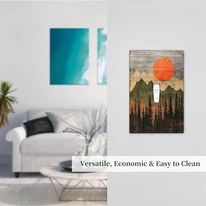 Decorative Light Switch Cover Vintage Wood Grain Sun Forest Mountains 1 Gang Single Toggle Device Electrical Faceplate Switchplates Decorator Outlet Wall Plate for Farmhouse Cabin Decor