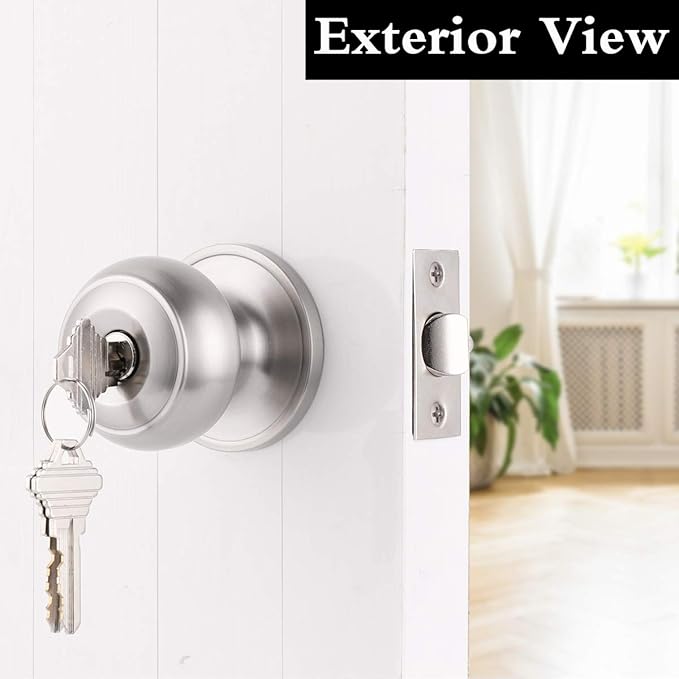 Gobrico 2 Pack Falt Ball Satin Nickel Finished Entry Door Locksets with Same Key Keyed-Alike Exterior Door Knobs