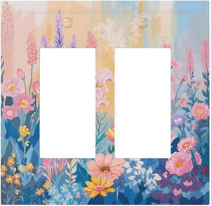 Decorative Outlet Covers Colorful Watercolor Flowers Wildflower Plants 2 Gang Double Rocker Light Switch Cover Plate Electrical Switch Plate Cover Decorate GFCI Wall Plate for Bathroom Home Decor