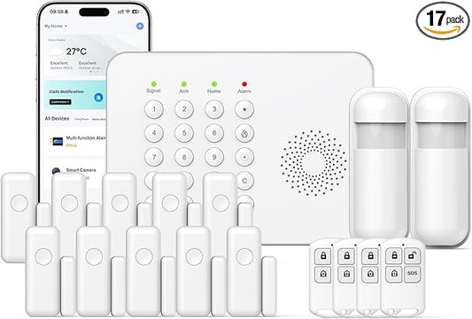 Wireless Home Security System WiFi/4G Home Alarm System with Phone APP Alert | Voice Control | No Subscription Fees | 24/7 Monitoring | Alexa Compatible