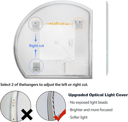 Niccy Half Moon Led Mirror for Bathroom, 48" Semi Round Backlit Mirror for Wall Lighted Mirror with Frameless 3 Color, Defogger, Explosion-Proof, HD Glass and IP65 Vanity Mirror