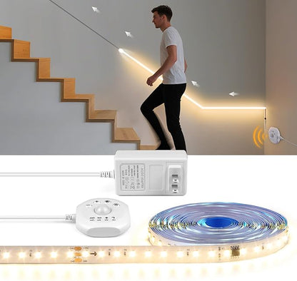 Motion Sensor LED Strip Light Kit, 16.4Ft Running Water Flowing LED Strip Lights Cut&Dimmable, 3000K 24V Motion Activated Flexible Horse Race Tape Light for Room Stair Corridor