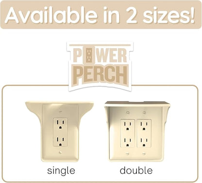 BeraTek Power Perch Wall Outlet Shelf | Declutter & Reclaim Counter Space | Bedroom & Bathroom Organizing Shelves | Alexa Echo Dot Holder, Router Shelf, Holds Electric Toothbrush | Almond, 2-Pack