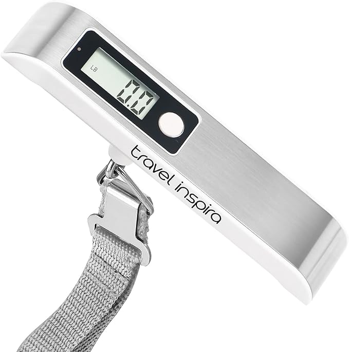 travel inspira Luggage Scale, Portable Digital Hanging Baggage Scale for Travel, Suitcase Weight Scale with Rubber Paint, 110 Pounds, Battery Included