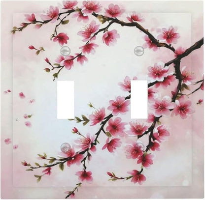 Branch with Pink Flowers Light Switch Covers Double Toggle 2 Gang Wall Plate Dual Decorative Switchplate Electrical Faceplate for Farmhouse Decor