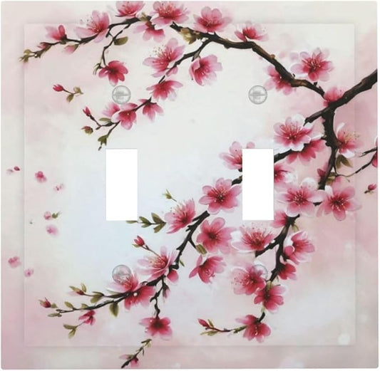 Branch with Pink Flowers Light Switch Covers Double Toggle 2 Gang Wall Plate Dual Decorative Switchplate Electrical Faceplate for Farmhouse Decor
