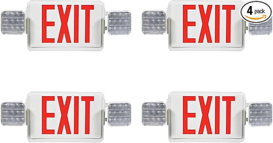Double Sided LED Emergency EXIT Sign, Exit Combo Remote Capable, 2 LED Lights, Backup Battery, US Standard Red Letter, Commercial Grade, 120-277V, FireResistant(UL 94V-0) - 4 Pack