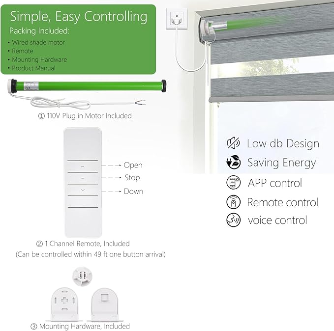 AC100-260V Wired Roller Blind Motor, DM25 Roller Shades Tubular Motor for 1-1/2"(38mm) Tube, Works with Alexa & App (Requires Smart Hub)