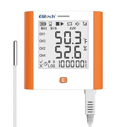 Elitech Digital Temperature Humidity Data Logger Medical Refrigerator Thermometer Vaccine Fridge Temperature Monitor Max Min Value, GSP-8, 10 Pack
