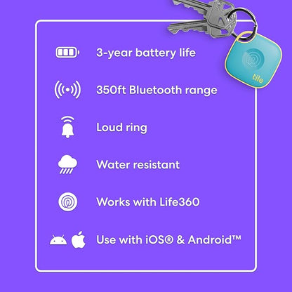 Tile by Life360 Mate - Bluetooth Tracker, Keys Finder and Item Locator for Keys, Bags and More. Phone Finder. Both iOS and Android Compatible. 1-Pack (Aqua Lemon)