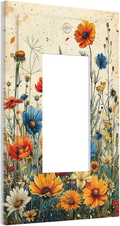 Decorative Outlet Covers Colorful Flowers Wildflowers Plants Orange Yellow Blue 1 Gang Single Rocker Light Switch Cover Plate GFCI Wall Plates Electrical Switch Plate Cover for Home Farmhouse Decor