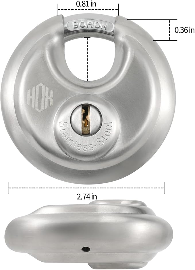 Heavy Duty Padlock with Key – 70mm Stainless Steel Commercial Discus Keyed Lock, High Security, 8 Pack