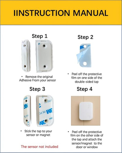 Adhesive Replacement Strips for Ring Contact Sensor 2nd Gen - Pre-Cut Double-Sided Tape 12-Pack (12Sensor&12Magnet Pads), No Cutting Needed, Secure Mounting for Door/Window Alarm Systems (24 Pack)