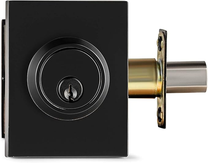 Berlin Modisch HandleSet Front Door Entry Handle and Deadbolt Lock Set Slim Square Single Cylinder Deadbolt and Lever Reversible for Right & Left Sided Doors Heavy Duty – Iron Black Finish