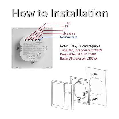 DIY WiFi Smart Switch, 3-Switch Smart Home Control Panel Mini, 3.5 inch with LCD Touchscreen and Sigmesh, IR Remote Control, Tuya/Smart Life App, Partition Control, FCC Certificated, ETL Listed