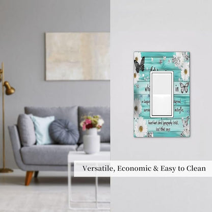 Teal Butterfly Daisy Rustic Wooden Signs Decorative Outlet Covers 1 Gang Single Rocker Light Switch Cover Plate Wall Plates Gfci Faceplate For Farmhouse Cabin Decor