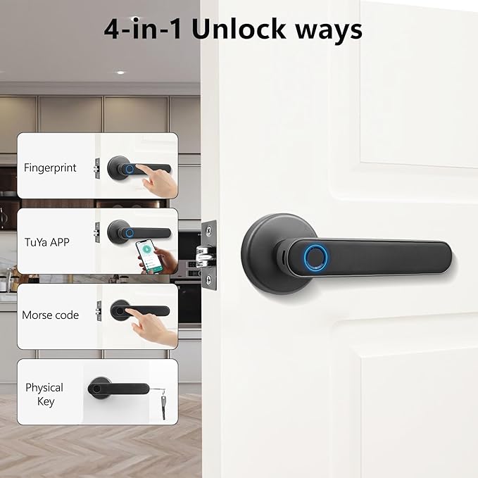 Fingerprint Smart Door Lock, Biometric Door Lock with App for Bedroom, Home, Apartment, Hotel (Grey)
