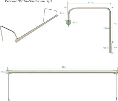 Cocoweb 30 Inch Tru-Slim Satin Nickel Picture Light - LED, 2700K, Adjustable Arm, Plug-in, Toggle Switch, Sleek and Compact Design