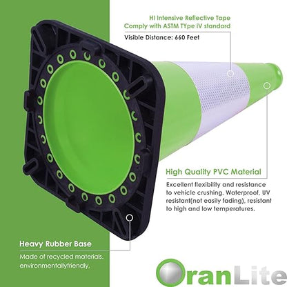6 Pack 18" Inch Green PVC Traffic Cones with Heavy-Duty Base, High-Visibility All-Weather Safety Cones for Road Construction, Parking Lot, and Garage Use (6, Green, 18" Medium)