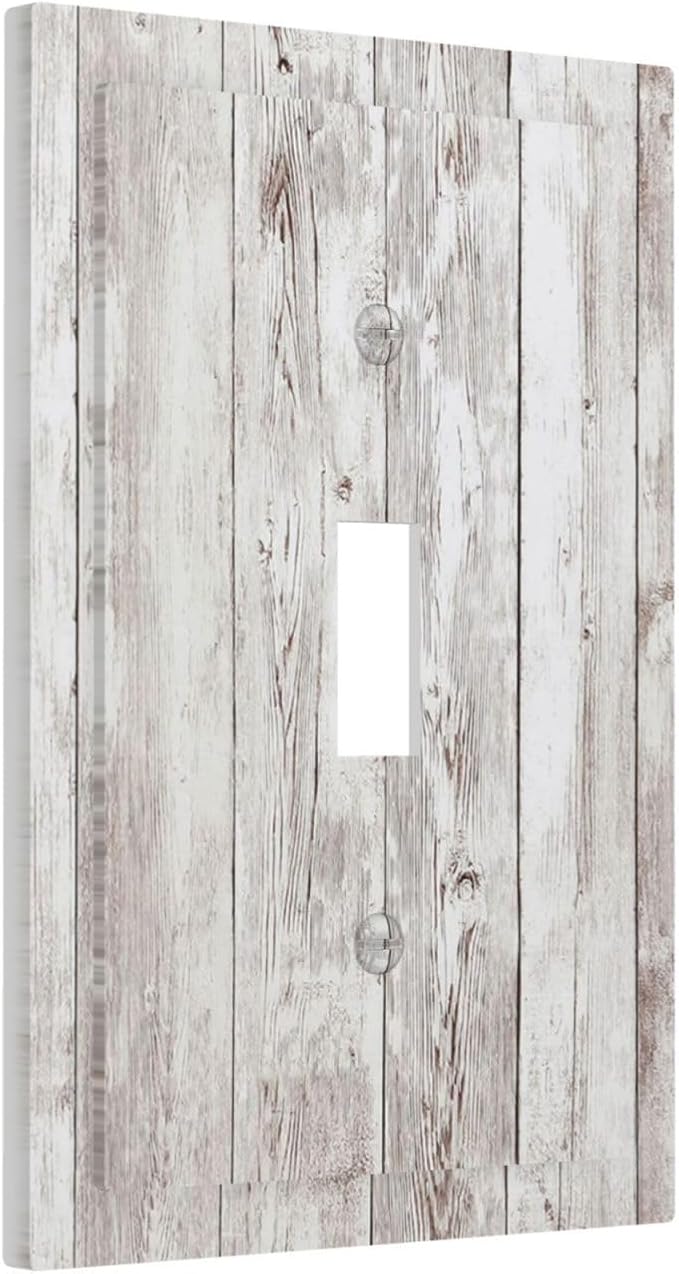 Decorative Light Switch Cover Rustic Vintage White Wood Grain 1 Gang Single Toggle Device Electrical Faceplate Switchplates Decorator Outlet Wall Plate for Farmhouse Home Decor