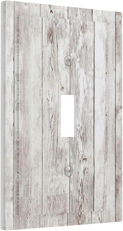 Decorative Light Switch Cover Rustic Vintage White Wood Grain 1 Gang Single Toggle Device Electrical Faceplate Switchplates Decorator Outlet Wall Plate for Farmhouse Home Decor