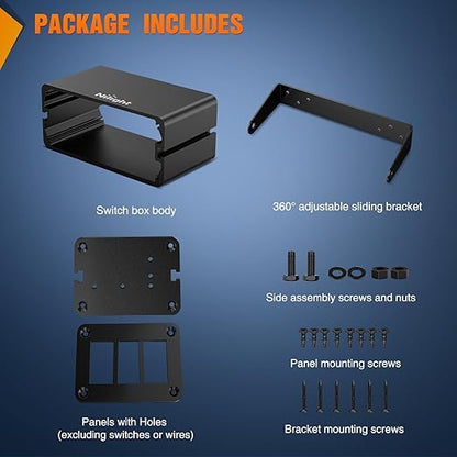 Nilight 3 Gang Rocker Switch Box 3 Holes Panel Detachable Installation Housing Waterproof Aluminum Rotatable Mount Bracket 12V 24V DIY Toggle Switches Voltmeter USB Socket for Boats Cars RVs Trucks