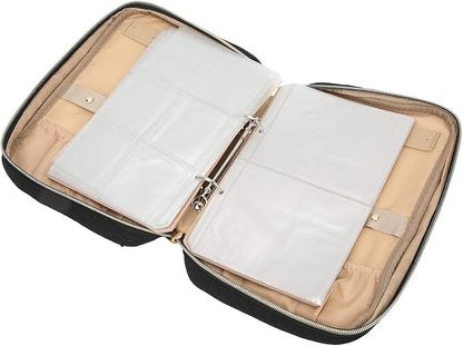 JTLB Portable Jewelry Organizer Travel Case with Clear Bags for Earrings, Necklaces - Compact Storage Roll in Black