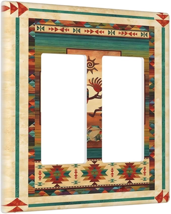 Decorative Outlet Covers Native American African Afro 2 Gang Light Switch Cover Double Rocker Wall Plate Outlet Covers Faceplate for Home Bedroom Decor（2 Pack）