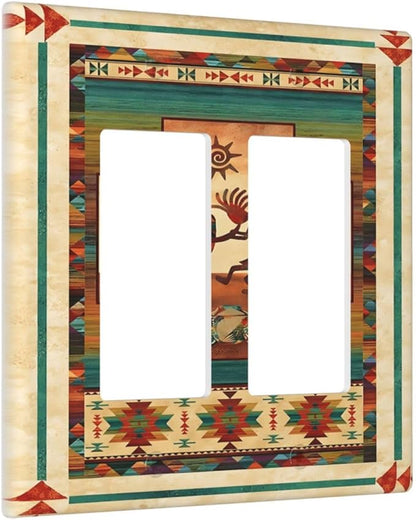 Decorative Outlet Covers Native American African Afro 2 Gang Light Switch Cover Double Rocker Wall Plate Outlet Covers Faceplate for Home Bedroom Decor（2 Pack）