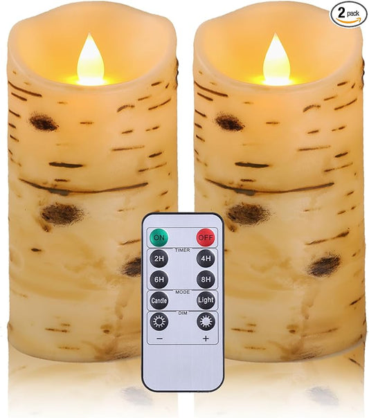 Comenzar Comezar Flameless Candles Birch Candles Fake Candle Rustic Decor Birch Grain Candles Battery Operated Candles with Remote Timer (D:3.25"" × H:6"") Pack 2