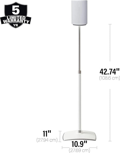 Sanus Speaker Stand for Sonos Era 100 Speakers - Height Adjustable Single Stand w/Easy 3 Step Install - Includes Rubber Feet & Carpet Spikes - White