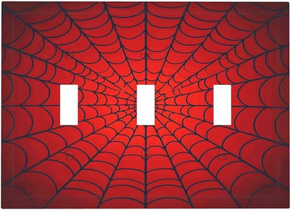 Red Spider Web Black Line Simplicity Decorative Switch Plates 3 Gang Wall Plate Triple Toggle Light Switch Cover Faceplate Electrical Wall Panels For Kids Room Home Decor