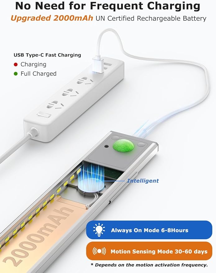 12" Ultra-Thin Under Cabinet Lighting Wireless, Aluminum Alloy Under Counter Lights for Kitchen, 3-Color-Temps Magnetic Closet Lights, Rechargeable Motion Sensor Light Indoor (2Pack, Silver)