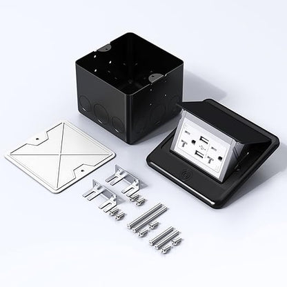 KYHSHJ 4.8A USB Chargers Pop Up Floor Waterproof Electrical Outlet Receptacle Stainless Steel Box,Black