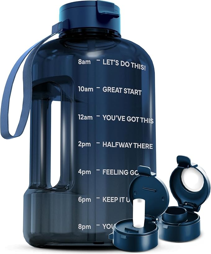 AQUAFIT 128 oz Water Bottle with Time Marker - Straw & Chug Lid - BPA Free 1 Gallon Gym Water Bottle with Handle - Big Gallon Jug (Nebula, 128 Ounces)
