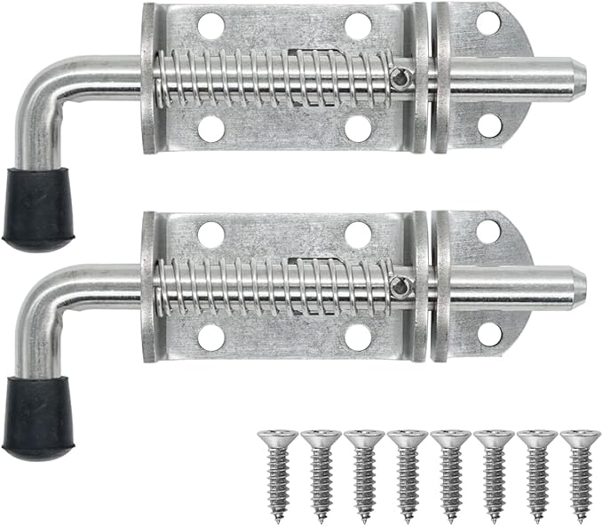 JQK Spring Loaded Barrel Bolt Latch, Heavy Duty 304 Stainless Steel Thickened 3mm Door Lock, 6.3 Inch Brushed Finished, HSB410-P2