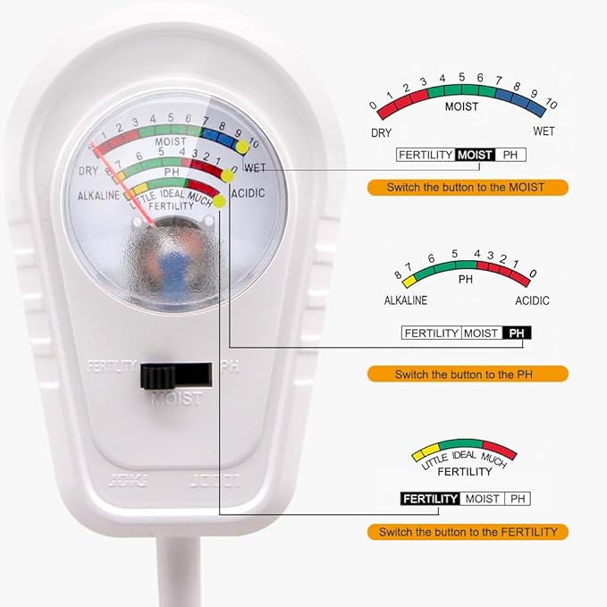 Soil Test Kit 3-in-1, Soil Moisture Meter, Soil PH Meter, Fertility Soil Tester, Soil Tester for Garden, Lawn, Farm, Outdoor & Indoor Use (Frost White)