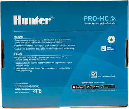 Hunter PRO-HC600 Smart WiFi Irrigation Controller, 6 Zone Outdoor & Indoor Sprinkler Timer, Hydrawise App Compatible, Weather-Based Scheduling, Flow Sensor Ready, Touchscreen