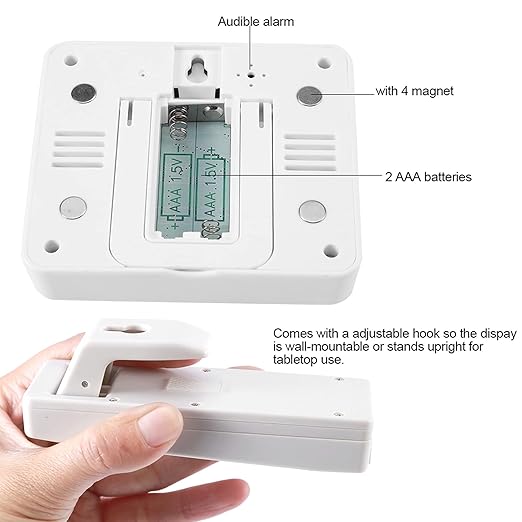 Fridge Thermometer, Digital Refrigerator Freezer Thermometer Monitor with 2 Sensors with Audible Alarm, for Indoor and Outdoor Use, Easy to Read LCD Display