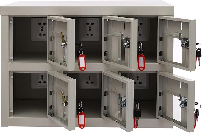 6 Door Cell Phone Locker with Charging Station, Rechargeable Mobile Device Phones Storage Cabinet with Anti-Interlocking Lock for Office Classroom Hotel (6 Slots)