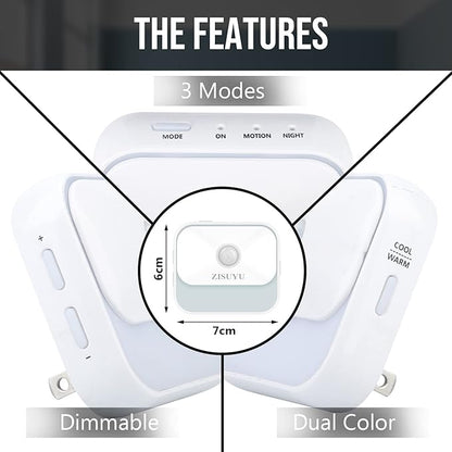 ZISUYU Motion Sensor Night Light Plug in with 3 Modes,Dual Colors,Dimmable,UL-Certified,Dusk to Dawn Sensor Nightlight Plug into Wall Ideal for Home Bathroom Kitchen Hallway Stair Toilet 4 Pack